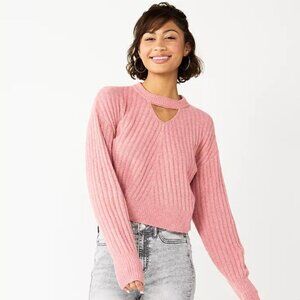 So Dusty Rose Pink Cropped Ribbed Keyhole Sweater Large